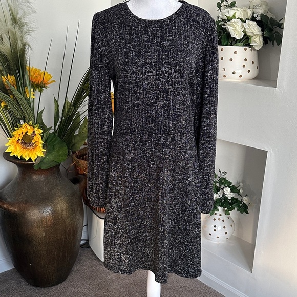 LOFT Textured Black Long Sleeve Dress - Picture 3 of 11